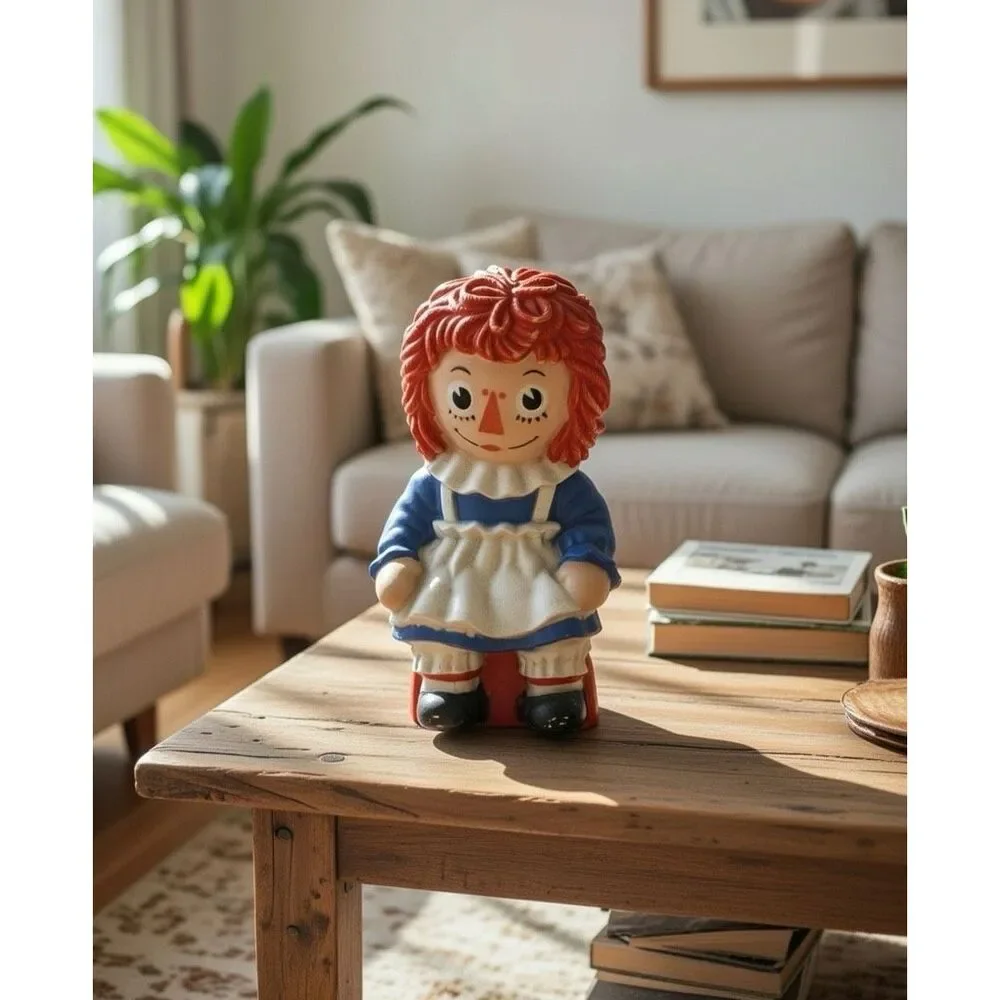Vintage 1972 RAGGEDY ANN Plastic Piggy Bank BOBBS MERRILL MY TOY CO. Large 10.5